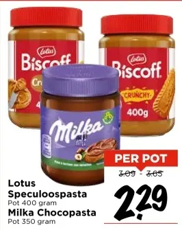 Aanbieding: Lotus Speculoospasta Milka Chocopasta
