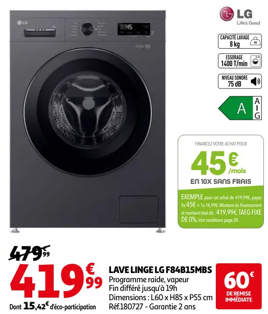 Promotie: Lave linge LG F84B15MBS