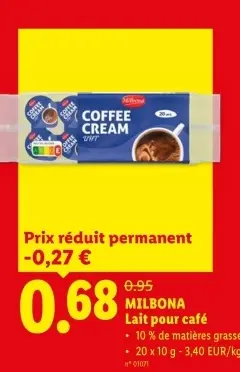 Offre: Lait pour café