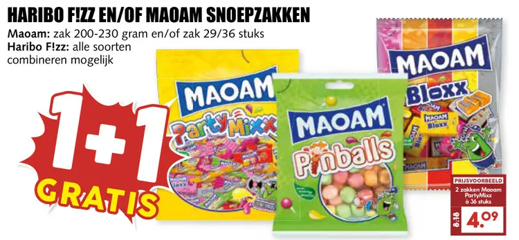 Aanbieding: Haribo F!zz en/of Maoam snoepzakken
