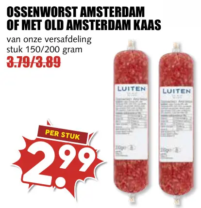 Aanbieding: Ossenworst Amsterdam of met Old Amsterdam kaas