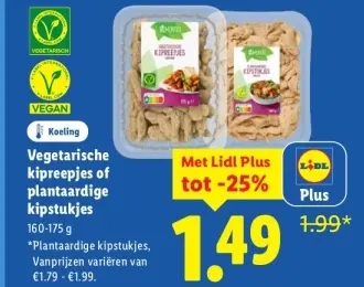 Aanbieding: Vegetarische kipreepjes of plantaardige kipst