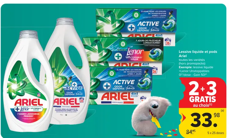 Offre: Lessive liquide et pods Ariel