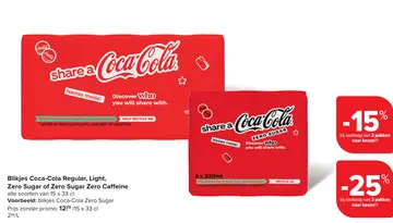 Aanbieding: Blikjes Coca-Cola Regular, Light, Zero Sugar of Zero Sugar Zero Caffeine