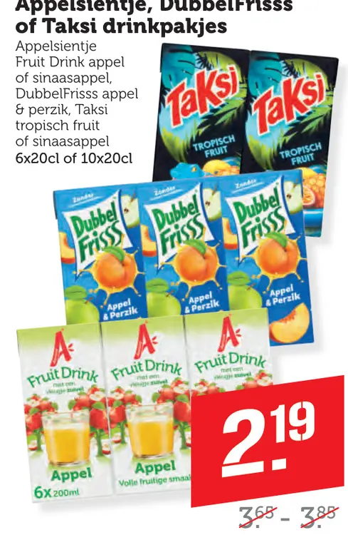 Aanbieding: Appelsientje, DubbelFrisss of Taksi drinkpakj