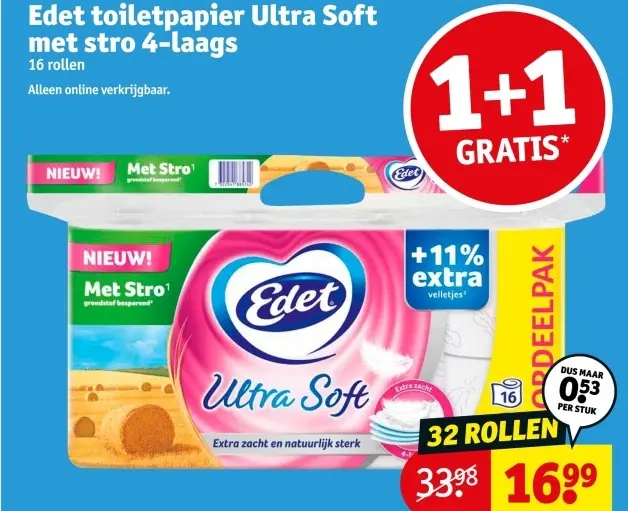 Aanbieding: toiletpapier Ultra Soft met stro 4-laags