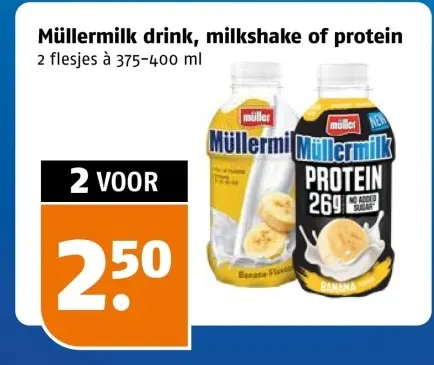 Aanbieding: Müllermilk drink, milkshake of protein