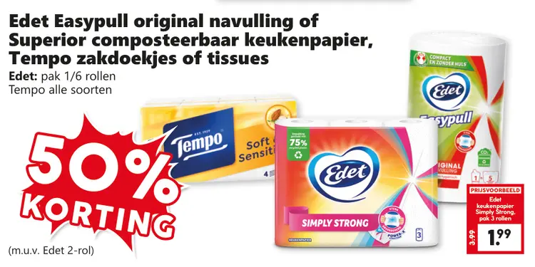 Aanbieding: Easypull original navulling of Superior composteerbaar keukenpapier, Tempo zakdoekjes of tissues