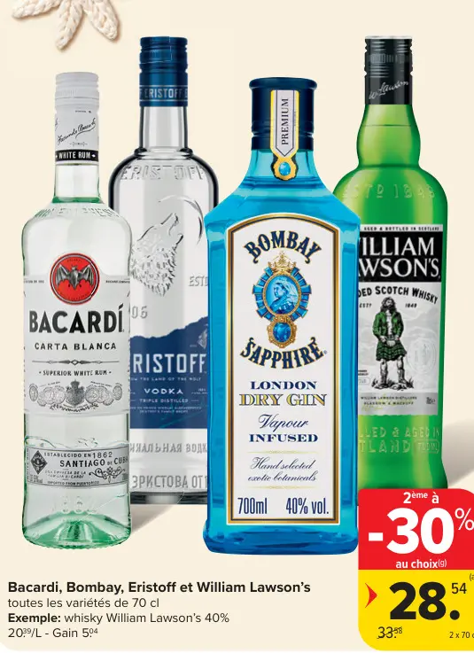 Offre: Bacardi, Bombay, Eristoff et William Lawson's