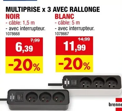Offre: Brennenstuhl Ecolor bloc multiprise 3x H05VV-F 3G1,5 1,5m noir