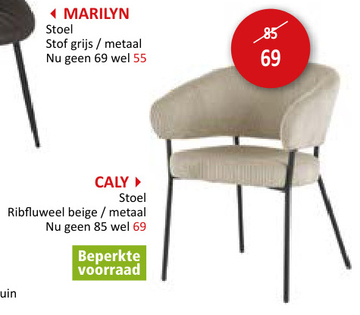 Aanbieding: Stoel Caly 60x62x81cm fluweel beige