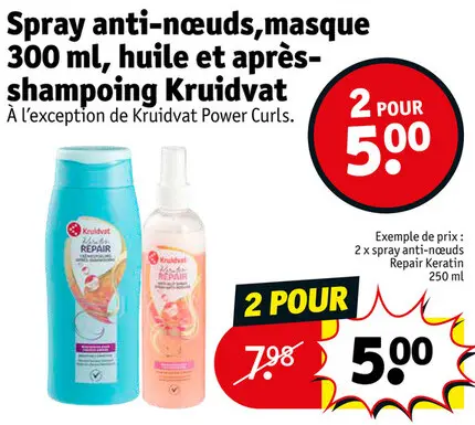 Offre: Spray anti-nœuds, masque, huile et après-shampoing Kruidvat