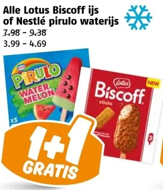 Aanbieding: Alle Lotus Biscoff ijs of Nestlé pirulo waterijs