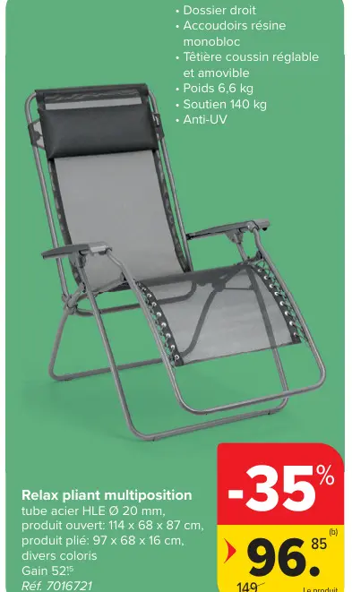 Offre: Relax pliant multiposition