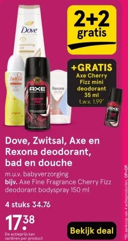 Aanbieding: Dove, Zwitsal, Axe en Rexona deodorant, bad e