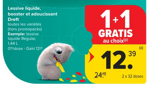 Offre: Lessive liquide, booster et adoucissant