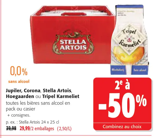 Offre: Jupiler, Corona, Stella Artois, Hoegaarden ou Tripel Karmeliet