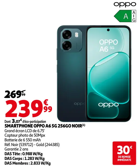 Offre: Oppo a6 5g 256go noir
