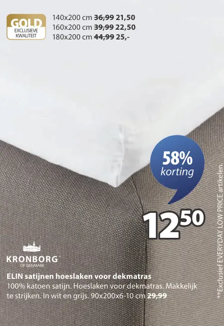 Aanbieding: LIN satijnen hoeslaken voor dekmatras