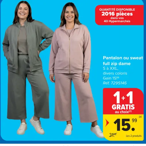 Offre: Pantalon ou sweat full zip dame