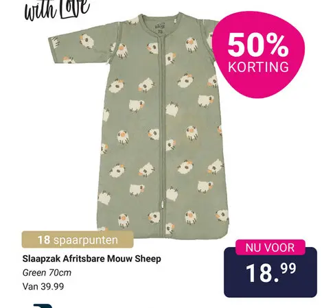 Aanbieding: Slaapzak Afritsbare Mouw Sheep