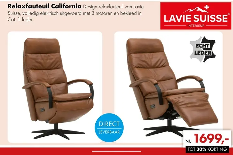 Aanbieding: California relaxfauteuil leder
