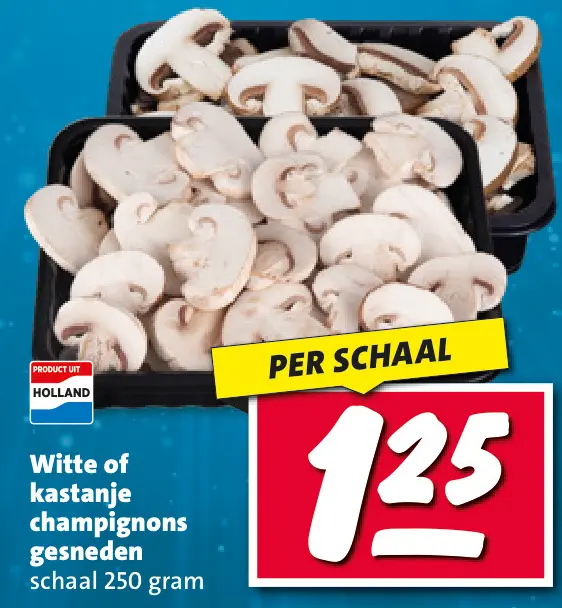 Aanbieding: Witte of kastanje champignons gesneden