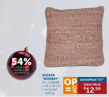 Aanbieding: Kussen Bombay Cube 45 Naturel 45x45cm