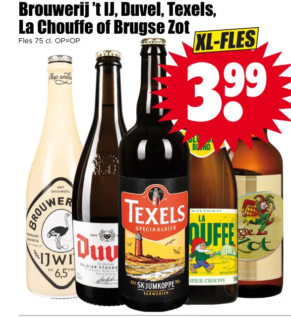 Aanbieding: Brouwerij 't IJ, Duvel, Texels, La Chouffe of Brugse Zot