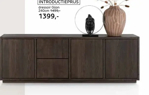 Promotie: Gijon, dressoir 240 cm - 3-deuren + 2-laden met plint