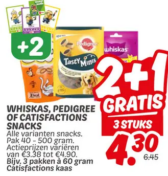Aanbieding: Whiskas, Pedigree of Catisfactions snacks