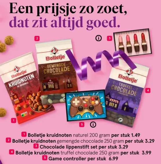 Aanbieding: Kruidnoten, chocolade lippenstift of chocolade game controller