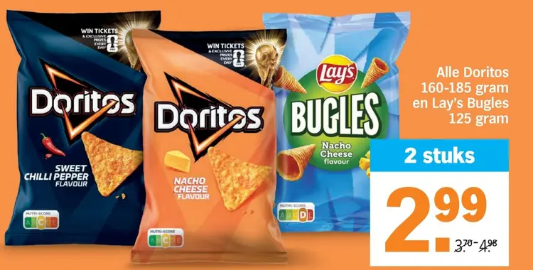 Aanbieding: Alle Doritos en Lay's Bugles