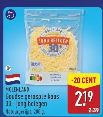 Aanbieding: Goudse geraspte kaas 30+ jong belegen