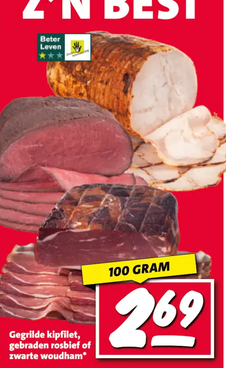 Aanbieding: Gegrilde kipfilet, gebraden rosbief of zwarte