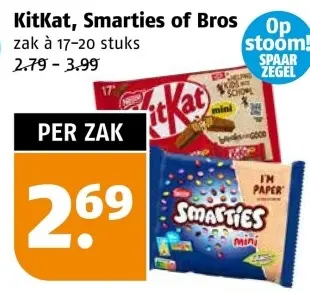 Aanbieding: KitKat, Smarties of Bros