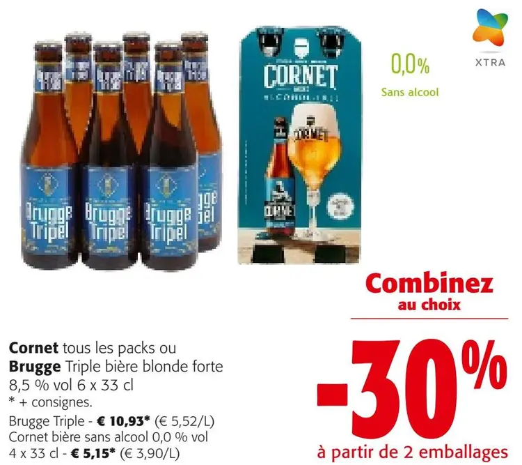 Offre: Cornet tous les packs ou Brugge Triple bière blonde forte