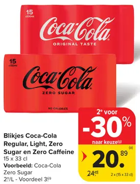 Aanbieding: Blikjes Coca-Cola Regular, Light, Zero Sugar en Zero Caffeine