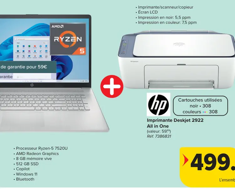 Offre: HP Laptop + HP Deskjet 2922 All in One Printe