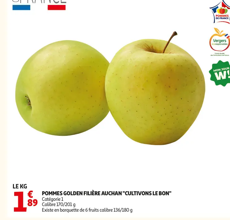 Promotie: Pommes golden filière AUCHAN "cultivons le bo