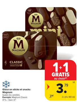 Offre: Glace en sticks et snacks Magnum