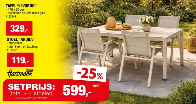 Promotie: Hartman Livorno tuintafel 170x90 cm sand