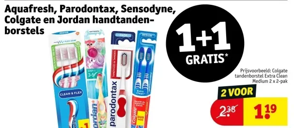 Aanbieding: Aquafresh, Parodontax, Sensodyne, Colgate en Jordan handtandenborstels