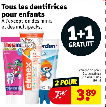 Offre: Dentifrices pour enfants