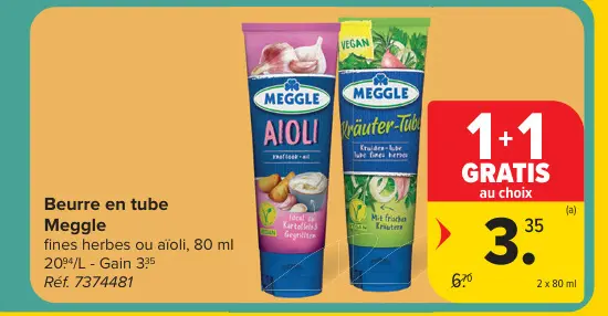Offre: Beurre en tube