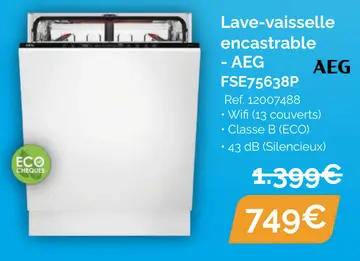 Offre: Lave-vaisselle encastrable - AEG FSE75638P