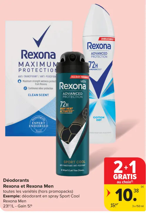 Offre: Déodorants Rexona et Rexona Men