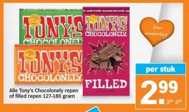 Aanbieding: Alle Tony's Chocolonely repen of filled repen 127-180 gram