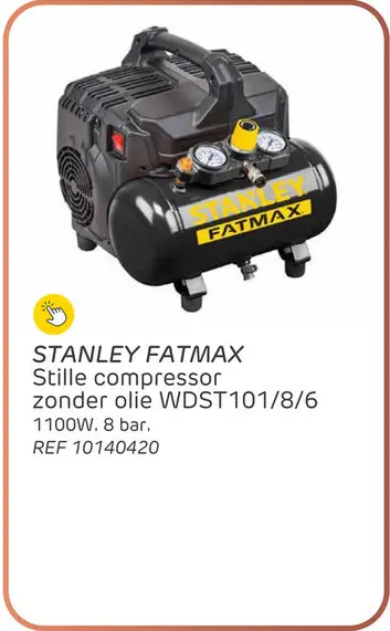 Promotie: Stanley fatmax compressor wdst101/8/6 - stil - olievrij - 6l - 8 bar - 750w