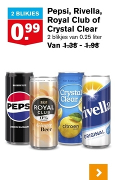 Aanbieding: Pepsi, Rivella, Royal Club of Crystal Clear